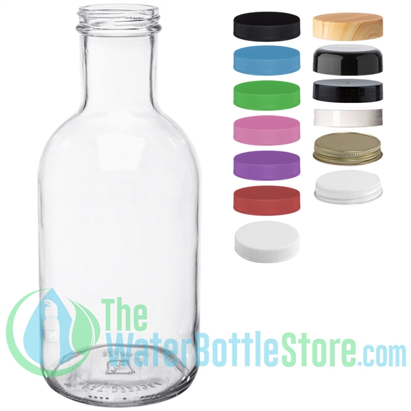 8 oz Clear Glass Salad Dressing Bottles w/ Ribbed Black Lined Caps